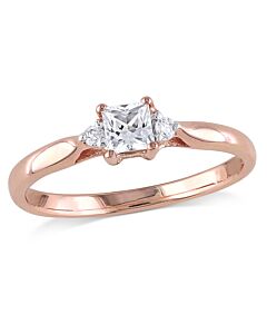 Amour 0.04 CT TDW Diamond and 1/3 CT TGW Created White Sapphire Ring in Pink Silver