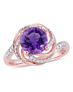 Amour 0.04 CT TDW Diamond and 1 5/8 CT TGW Amethyst and White Topaz Halo Ring in Pink Silver