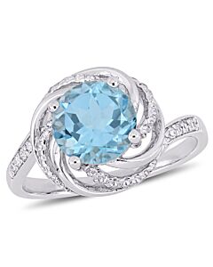 Amour 0.04 CT TDW Diamond and 2 1/2 CT TGW Sky Blue Topaz and White Topaz Halo Ring in Sterling Silver