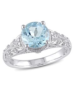 Amour 0.04 CT TDW Diamond and 2 1/3 CT TGW Sky Blue Topaz Ring in Sterling Silver