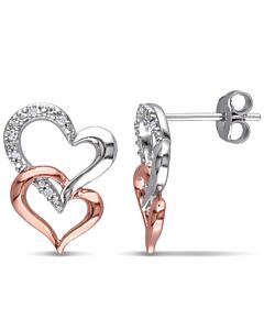 AMOUR Diamond Interlocking Heart Earrings In 2-Tone Pink and White Sterling Silver