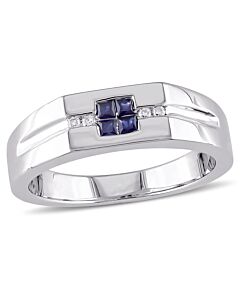 Amour 0.05 CT Diamond TW And 1/3 CT TGW Sapphire Men's Ring Silver