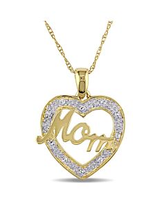 AMOUR Diamond Mom Heart Pendant with Chain In 10K Yellow Gold