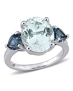Amour 0.05 CT TDW Diamond and 5 1/6 CT TGW Ice Aquamarine and London Blue Topaz Cocktail Ring in Sterling Silver