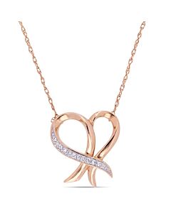 AMOUR 0.05 CT TW Diamond Cursive Open Heart Necklace In 10K Rose Gold