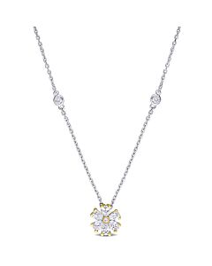 AMOUR 5/8CT TDW Pear and Round-shaped Diamonds Floral Station Necklace In 14K Yellow Gold - 16.5 In.