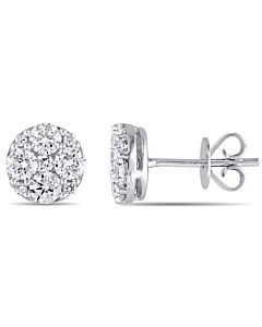 AMOUR 1 1/10 CT TW Diamond Cluster Stud Earrings In 14K White Gold