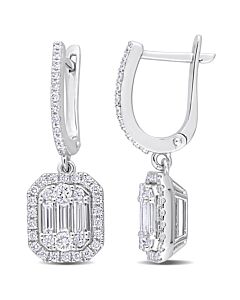 AMOUR 1 1/10 CT TDW Parallel Baguette Diamond Halo Cuff Earrings In 14K White Gold