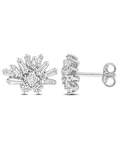 AMOUR 1 1/10CT TDW Tapers and Round-shaped Diamonds Semi-astral Earrings In 14K White Gold