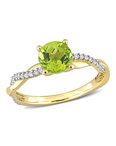 Amour 1 1/10 CT TGW Peridot and 1/6 CT TW Diamond Crossover Ring in 14k Yellow Gold