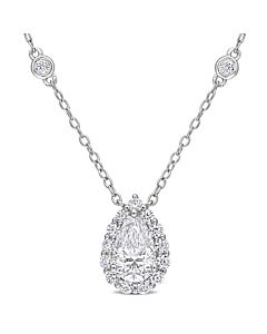 AMOUR 1 1/2 CT DEW Created Moissanite Halo Necklace In Sterling Silver