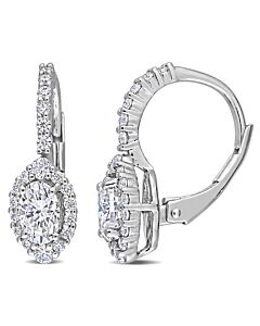 AMOUR 1 1/2 CT DEW Created Moissanite Oval Halo Leverback Earrings In Sterling Silver