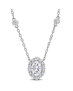 AMOUR 1 1/2 CT DEW Created Moissanite Oval Halo Necklace In Sterling Silver