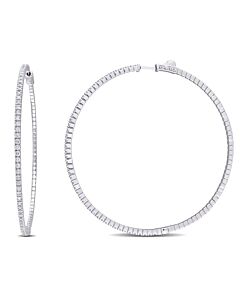 AMOUR 1 1/2 CT TDW Diamond Hoop Earrings In 14K White Gold