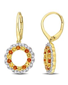AMOUR 1 1/2 CT TGW Citrine, Madeira Citrine and White Topaz Open Circle Drop Leverback Earrings In Yellow Plated Sterling Silver