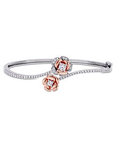 AMOUR 1 1/2 CT TGW Created White Sapphire Rose Swirl Bangle In Rose Plated Sterling Silver