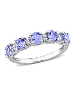 Amour 1 1/2 CT TGW Tanzanite and White Topaz Semi Eternity Ring in Sterling Silver