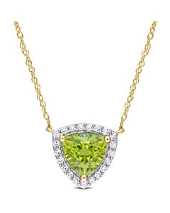 Amour 1 1/2 CT TGW Trillion Peridot and White Topaz Halo Necklace in 10k Yellow Gold