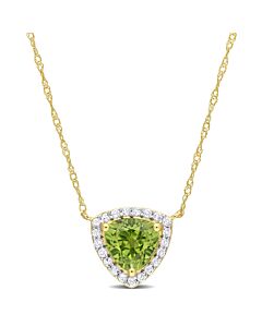 Amour 1 1/2 CT TGW White Topaz and Peridot Halo Triangle Necklace in 14k Yellow Gold