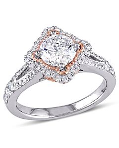 Amour 1 1/2 CT TW Diamond Halo Split Shank Engagement Ring in 2-Tone Rose and White 14k Gold