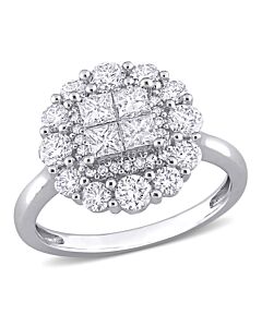 Amour 1 1/2 CT TW Princess & Round Diamond Quad Center Double Halo Engagement Ring in 10k White Gold