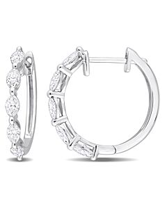 AMOUR 1 1/3 CT TDW Marquise Diamond Hoop Earrings In 14K White Gold