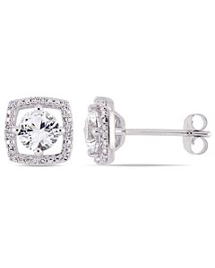 Amour 1 1/3 CT TGW Created White Sapphire and Diamond Stud Earrings in 10k White Gold JMS005007