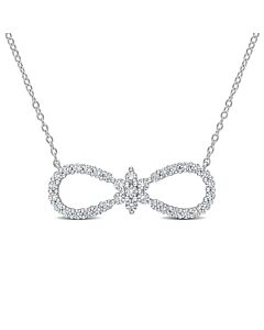 AMOUR 1 1/4 CT TGW Created White Sapphire Infinity Floral Pendant with Chain In Sterling Silver