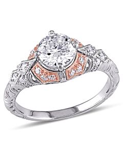 Amour 1 1/4 CT TW Diamond Halo Vintage Engagement Ring in 2-Tone Rose and White 14k Gold