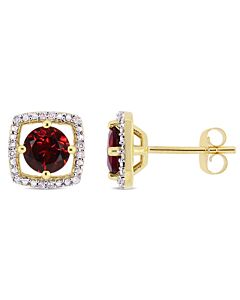 Amour 1 1/5 CT TGW Garnet and Diamond Halo Square Stud Earrings in 10k Yellow Gold JMS005004
