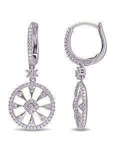 AMOUR 1 1/6 CT TW Diamond Filigree Halo Leverback Earrings In 14K White Gold