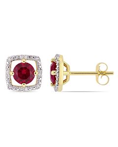 Amour 1 1/6 CT TGW Created Ruby and Diamond Accent Square Stud Earrings in 10k Yellow Gold JMS005012