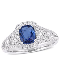 Amour 1 1/6 CT TGW Sapphire and 5/8 CT TW Diamond Vintage Ring in 14k White Gold