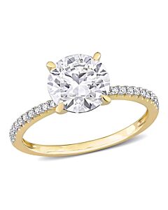 Amour 1/10 CT Diamond TW And 1 4/5 CT TGW Created Moissanite-White Fashion Ring 14k Yellow Gold