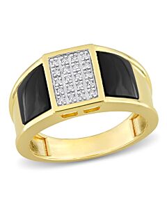 Amour 1/10 CT Diamond TW And 2 CT TGW Black Onyx Fashion Ring Yellow Silver