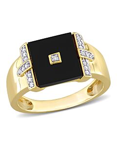 Amour 1/10 CT Diamond TW And 8 CT TGW Black Onyx Fashion Ring Yellow Silver