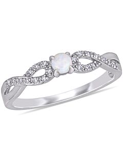 Amour 1/10 CT TDW Diamond and 1/10 CT TGW Opal Infinity Ring in Sterling Silver