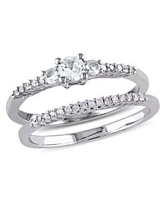 Amour 1/10 CT TDW Diamond and 1/3 CT TGW Created White Sapphire Ring Set in Sterling Silver