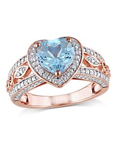 Amour 1/10 CT TDW Diamond and 2 CT TGW Sky Blue Topaz Heart Ring in Pink Silver