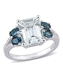 Amour 1/10 CT TDW Diamond and 4 CT TGW Ice Aquamarine, London Blue Topaz Cocktail Ring in Sterling Silver
