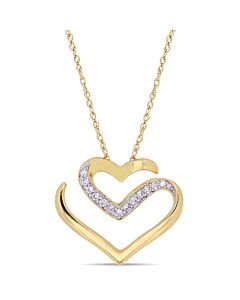 AMOUR 1/10 CT TW Diamond Cursive Double Heart Necklace In 10K Yellow Gold