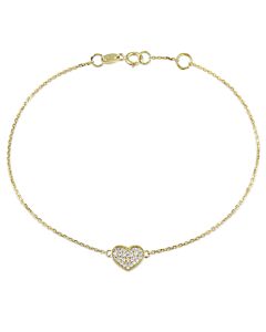 AMOUR 1/10 CT TW Diamond Heart Charm Bracelet In 14K Yellow Gold