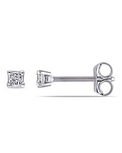 AMOUR 1/10 CT TW Princess Cut Diamond Stud Earrings In 14K White Gold