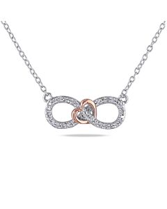 AMOUR 1/10 CT TW Diamond Infinity Heart Necklace In 2-Tone Pink and White Sterling Silver