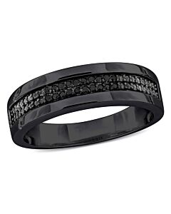 Amour 1/10ct TDW Black Diamond Double Row Men's Ring in Black Rhodium Plated Sterling Silver