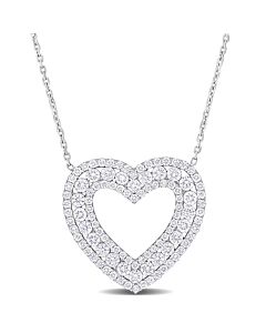 AMOUR 1 2/5CT TDW Diamond 3-row Broad Bordered Open Heart Necklace In 14K White Gold - 17 In.