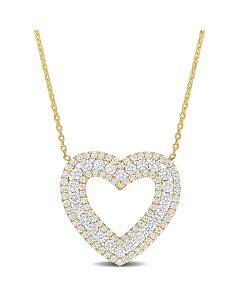 AMOUR 1 2/5CT TDW Diamond 3-row Broad Bordered Open Heart Necklace In 14K Yellow Gold - 17 In.
