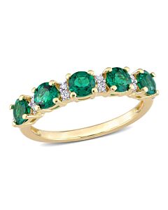 Amour 1 2/5 CT TGW Created Emerald and Created White Sapphire Semi Eternity Ring in Yellow Gold Plated Sterling Silver