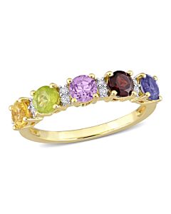 Amour 1 2/5 CT TGW White Topaz, Amethyst, Iolite, Garnet, Citrine & Peridot Semi Eternity Ring in Yellow Gold Plated Sterling Silver