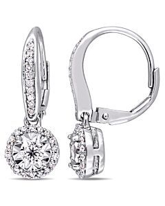 AMOUR 1/2 CT TW Diamond Halo Circular Leverback Earrings In Sterling Silver